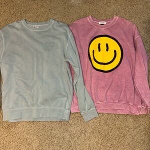 Boutique sweatshirt Bundle, smiley, green and pink. Women’s